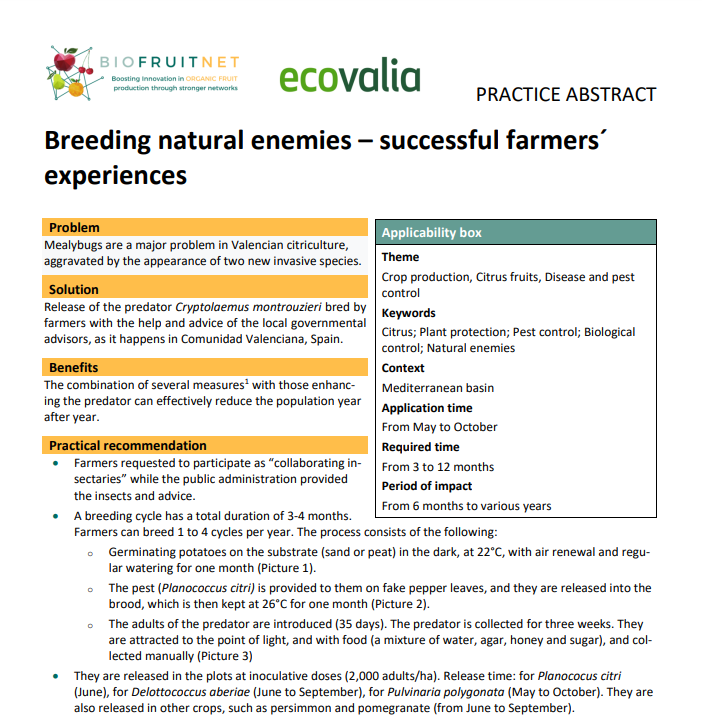 Breeding Natural Enemies Successful Farmers´ Experiences Biofruitnet Practice Abstract 4625